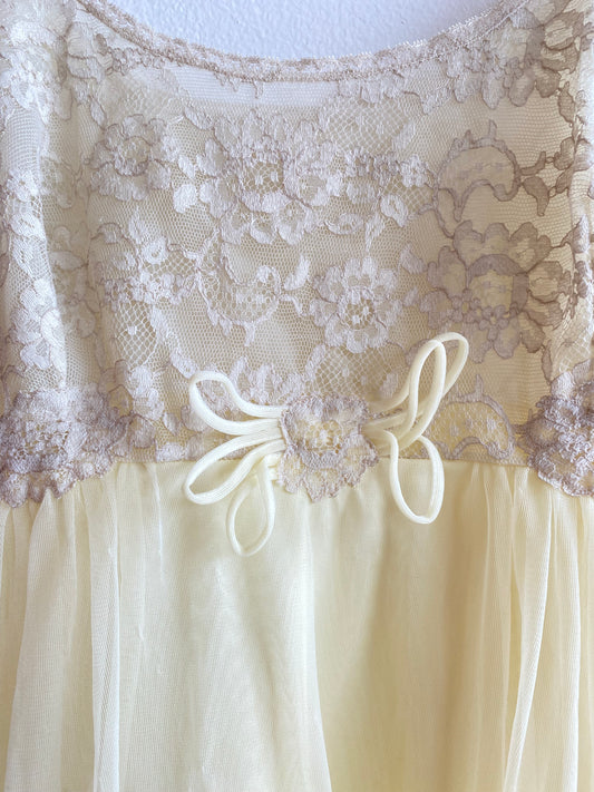 Vintage 60's Butter Yellow Lace and Mesh Slip Dress - La Lovely Vintage