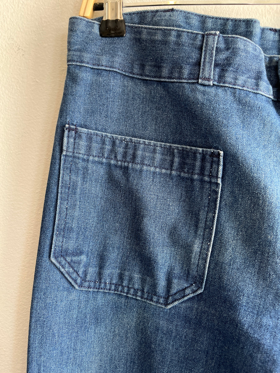 70’s Blue Embroidered Denim Flare Pants main image 0