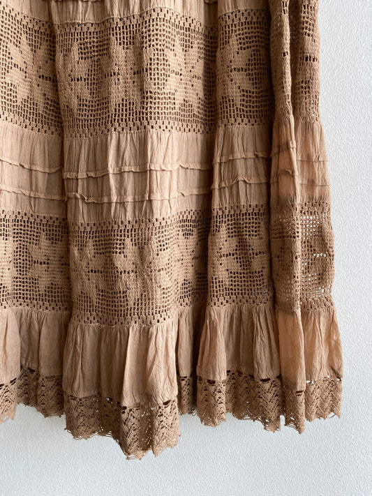 Vintage 90's Light Brown Tiered Maxi Skirt