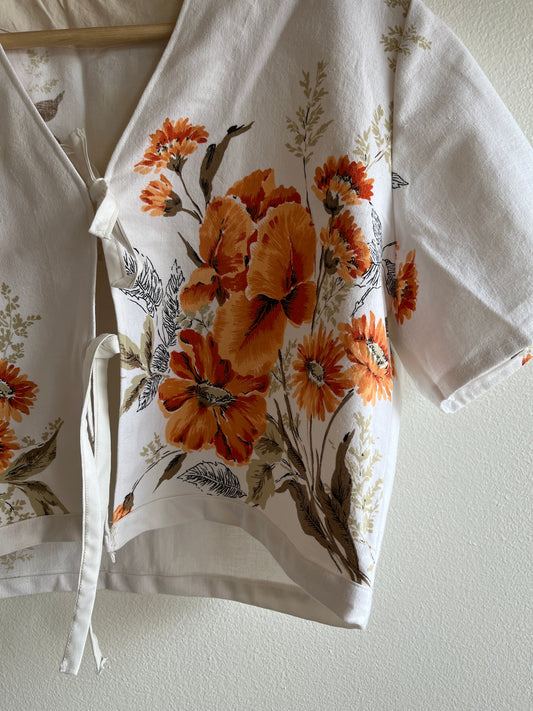 Trash Textiles - Handmade Vintage Tablecloth Tie-Front Blouse - La Lovely Vintage