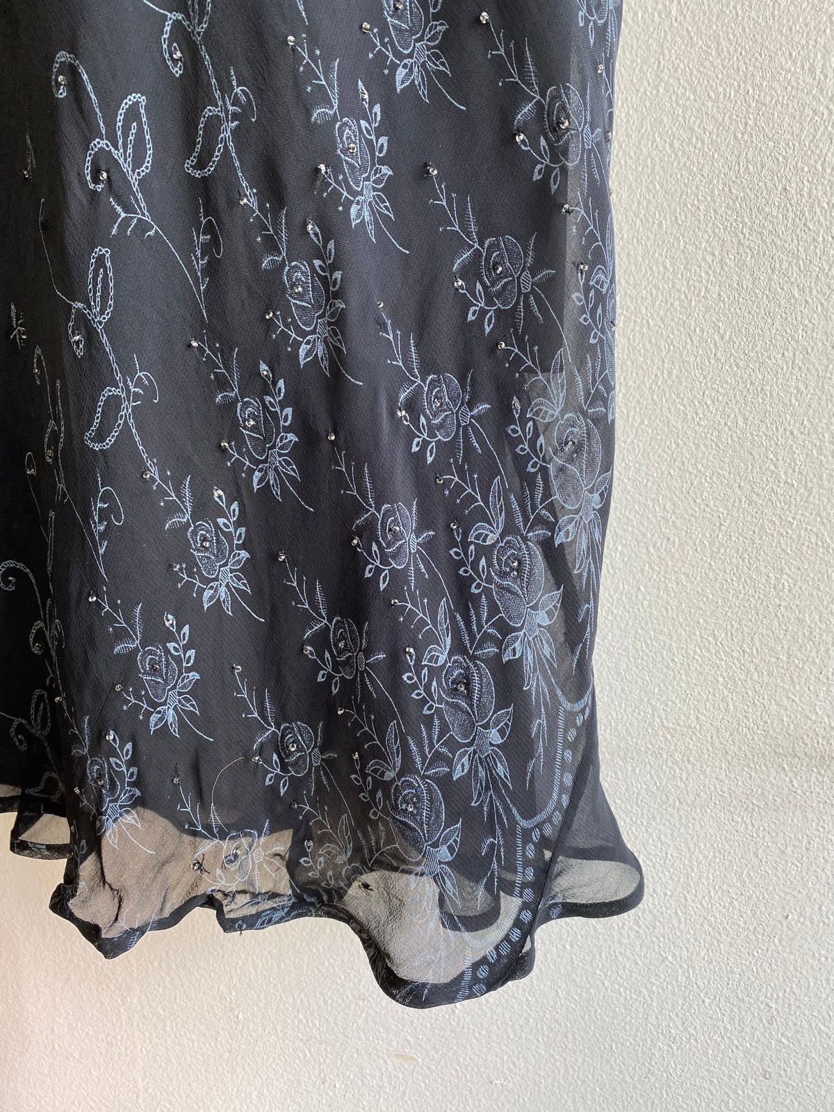 Vintage 90's CDC Black Maxi Dress with Blue Floral Beads - La Lovely Vintage