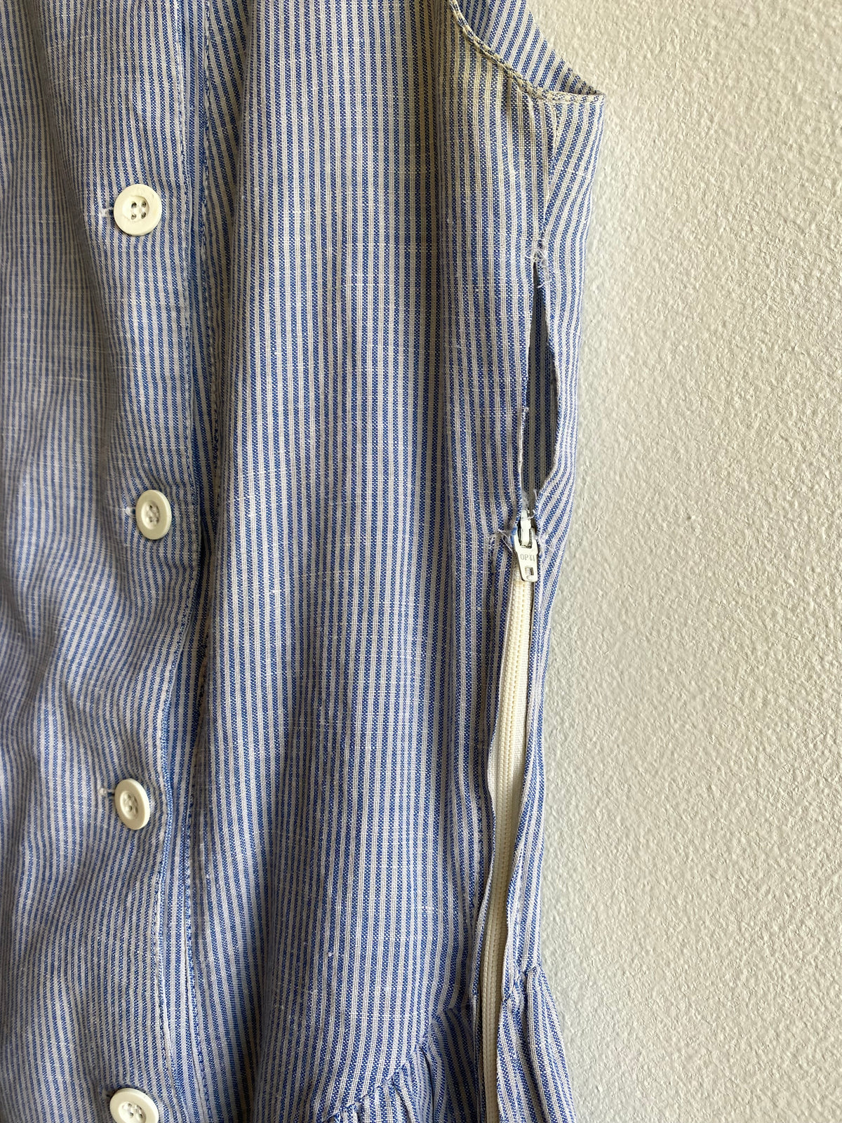 Vintage 90's Laura Ashley Blue Striped Sleeveless Maxi Dress - La Lovely Vintage
