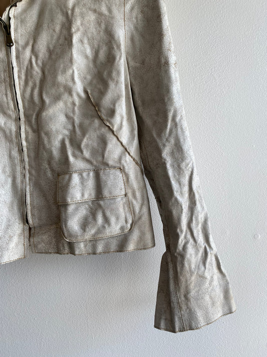 Vintage 90's XOXO White Leather Bell-Sleeve Jacket