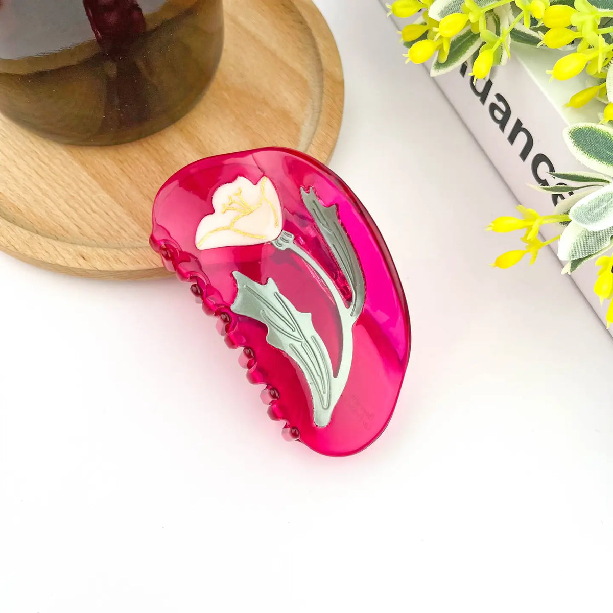 Medium Transparent Floral Claw Clip