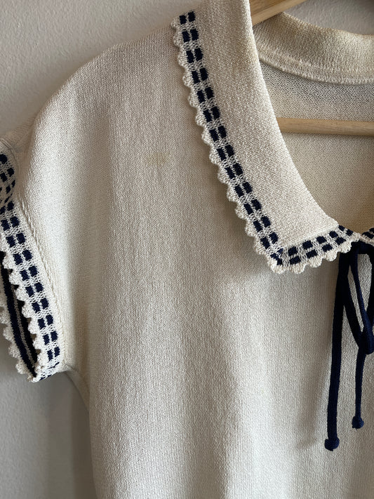 Vintage 1970’s Short Sleeve Tie-Front Sweater
