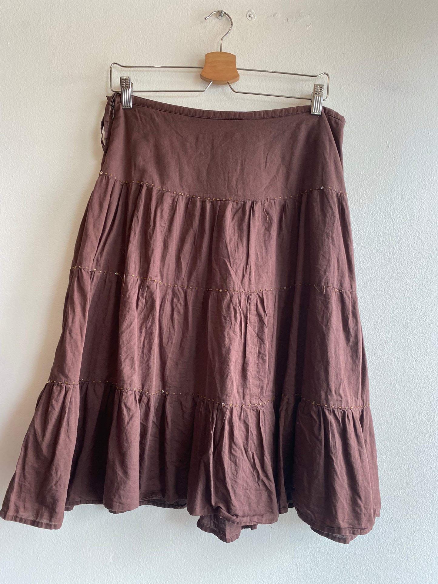 Vintage Y2K Mocha Brown Beaded Midi Skirt