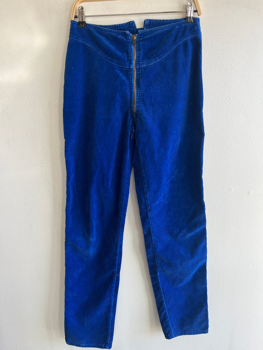 Vintage 1970s Deep Blue Kmart Corduroy Double Zipper Pants - Ruby Lane