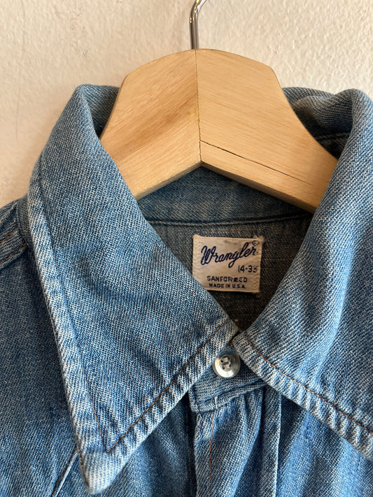 Vintage 1960’s Wrangler Embroidered Denim Pearl Snap Shirt - La Lovely Vintage
