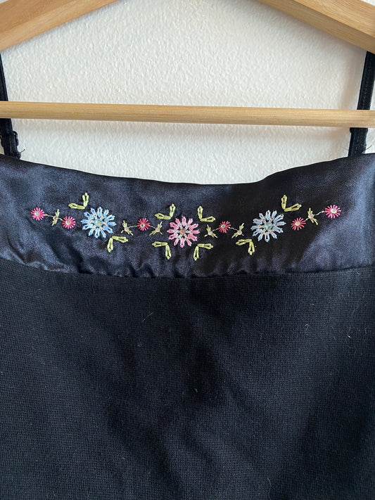Vintage Y2K Black Floral and Satin Embroidered Cami