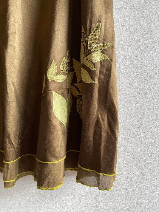Vintage Y2K Liz Claiborne Olive Green Silk Floral Midi Skirt - La Lovely Vintage