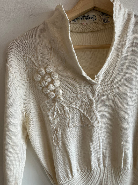 Vintage 1980’s Floral Knit Appliqué Sweater