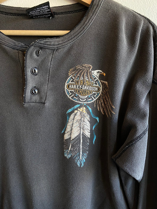 Vintage 1980’s Harley Davidson Cropped Thermal Shirt