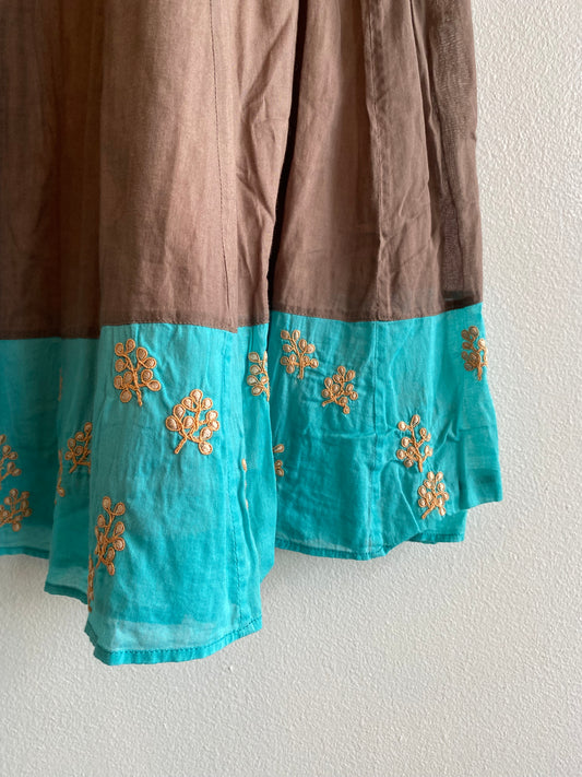 Vintage Y2K Santorini Brown and Teal Midi Skirt