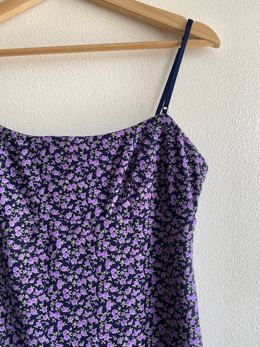 Vintage 90's City Triangles Navy and Purple Floral Mini Dress