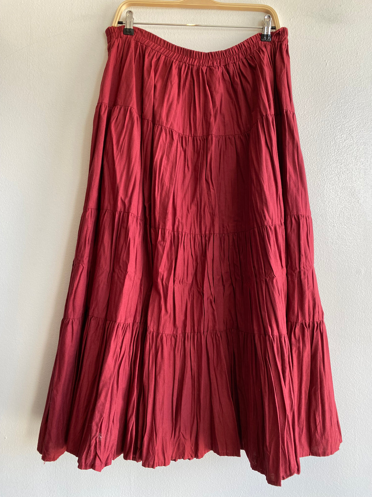 Vintage 90's Boho Crinkle Red Maxi Skirt