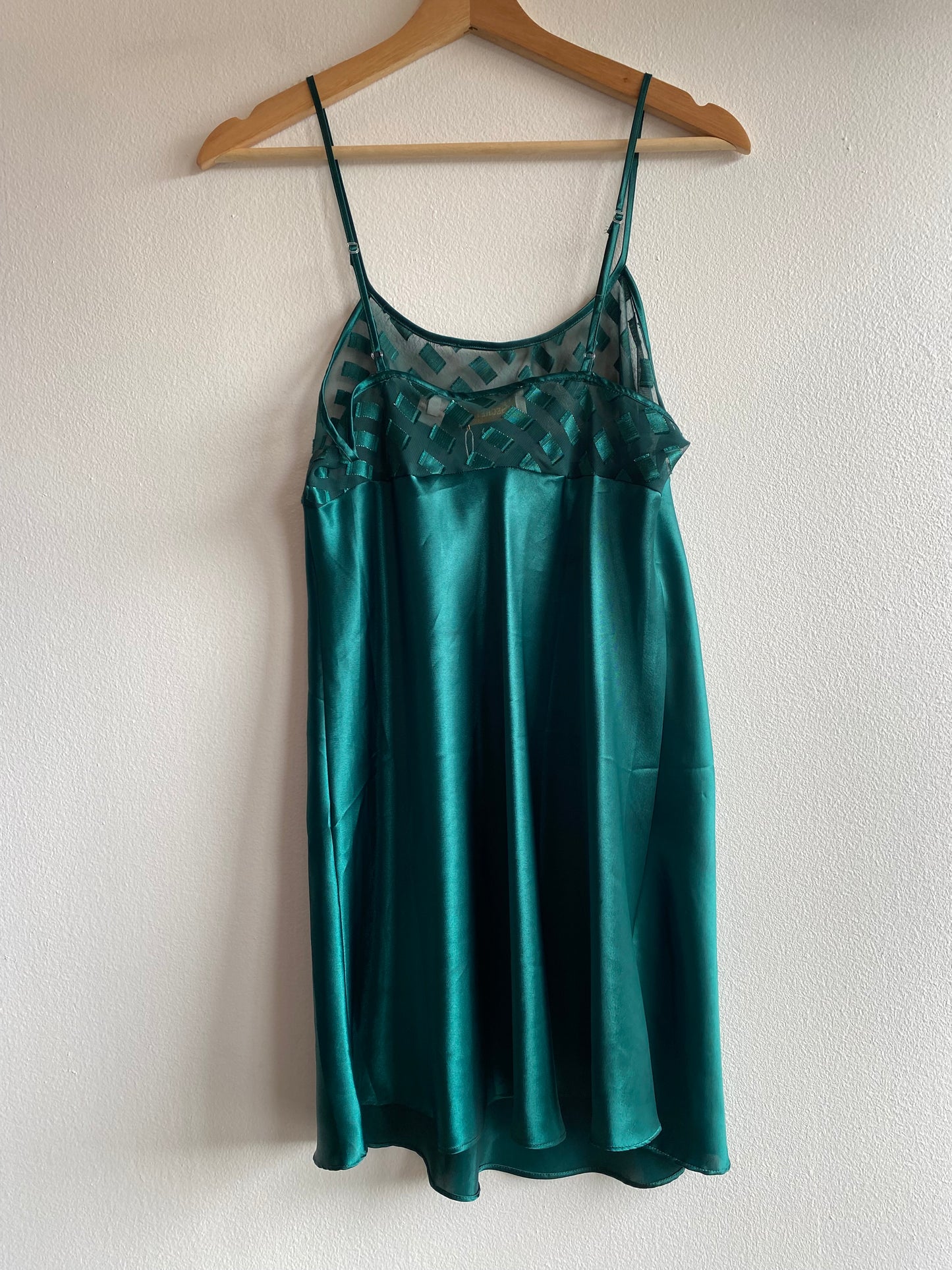 Vintage 80's Victoria's Secret Gold Label Emerald Green Satin Slip Dress