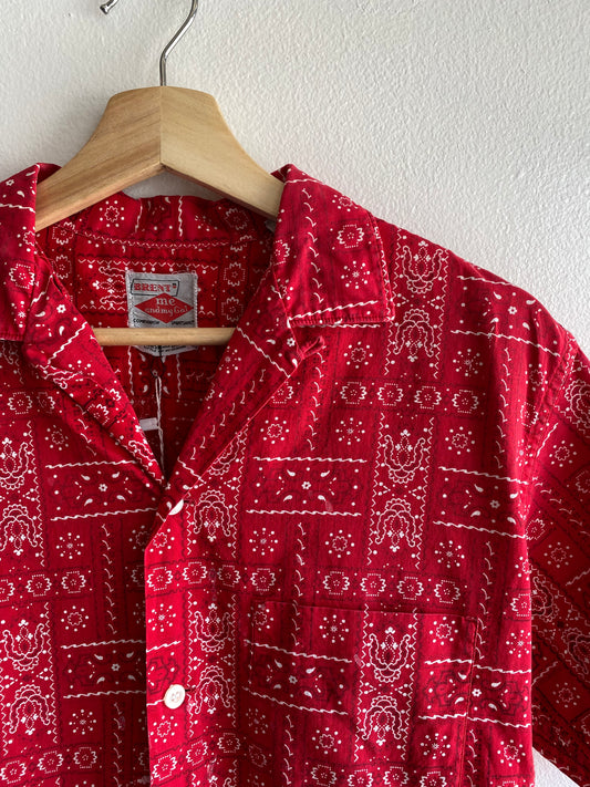 Vintage 1950’s Brent Bandana Print Loop Collar Button Up Shirt