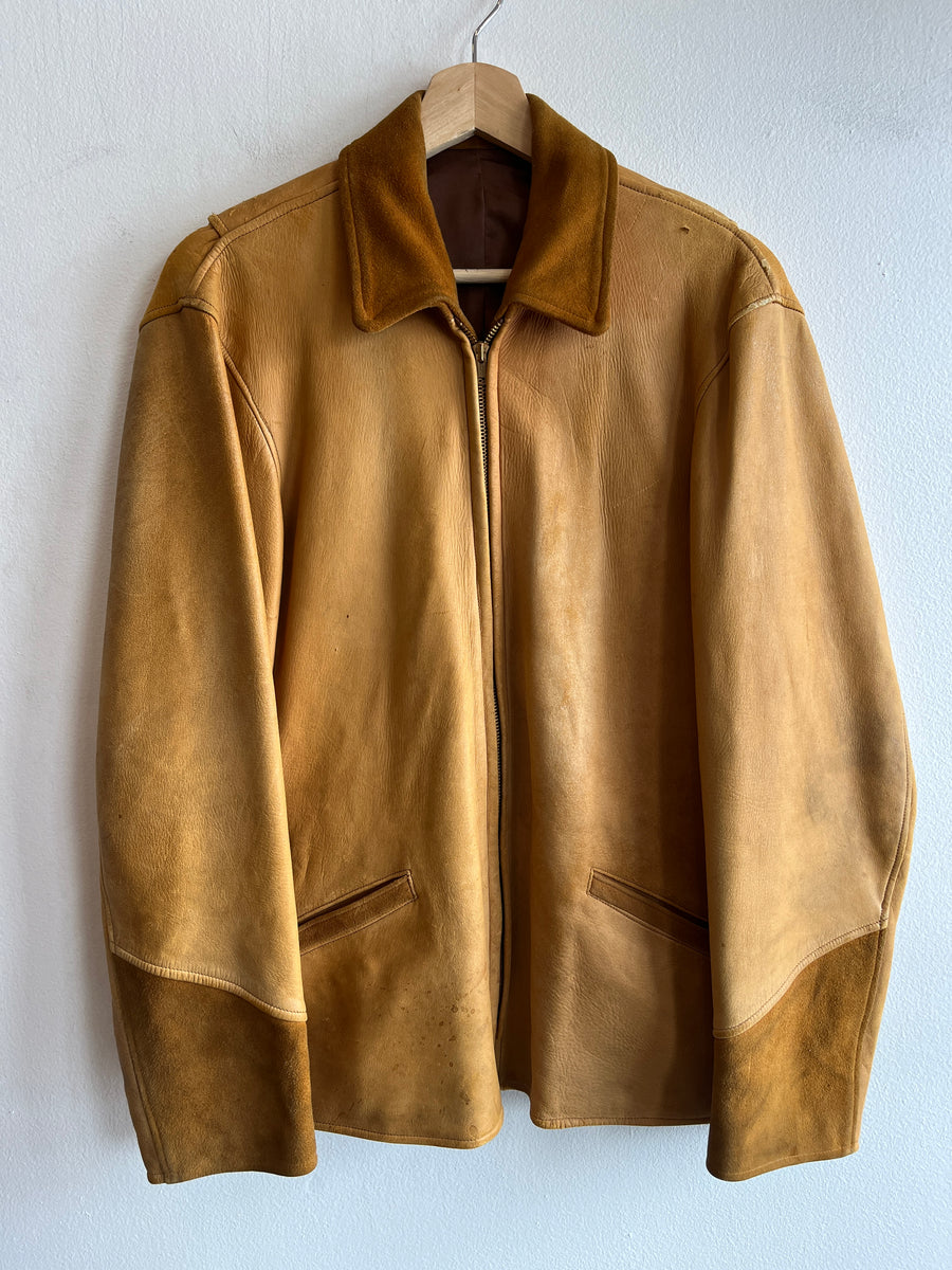 ジャケット・アウター 40s Vintage Suede Leather Sports JKT A.D. SPORT Vintage Blue Leather Suede Blazer Jacket Coat Size 40