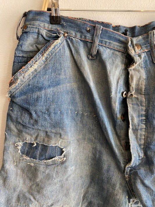 Vintage 1940’s Donut Button Farm Repair Denim Shorts
