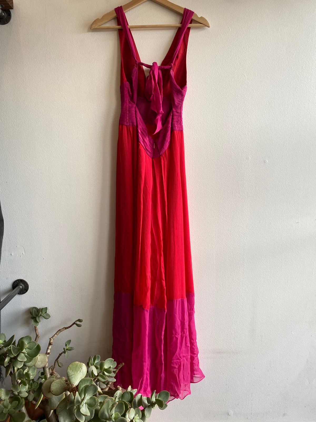 Vintage Y2K Red and Pink Color Block Silk Maxi Dress