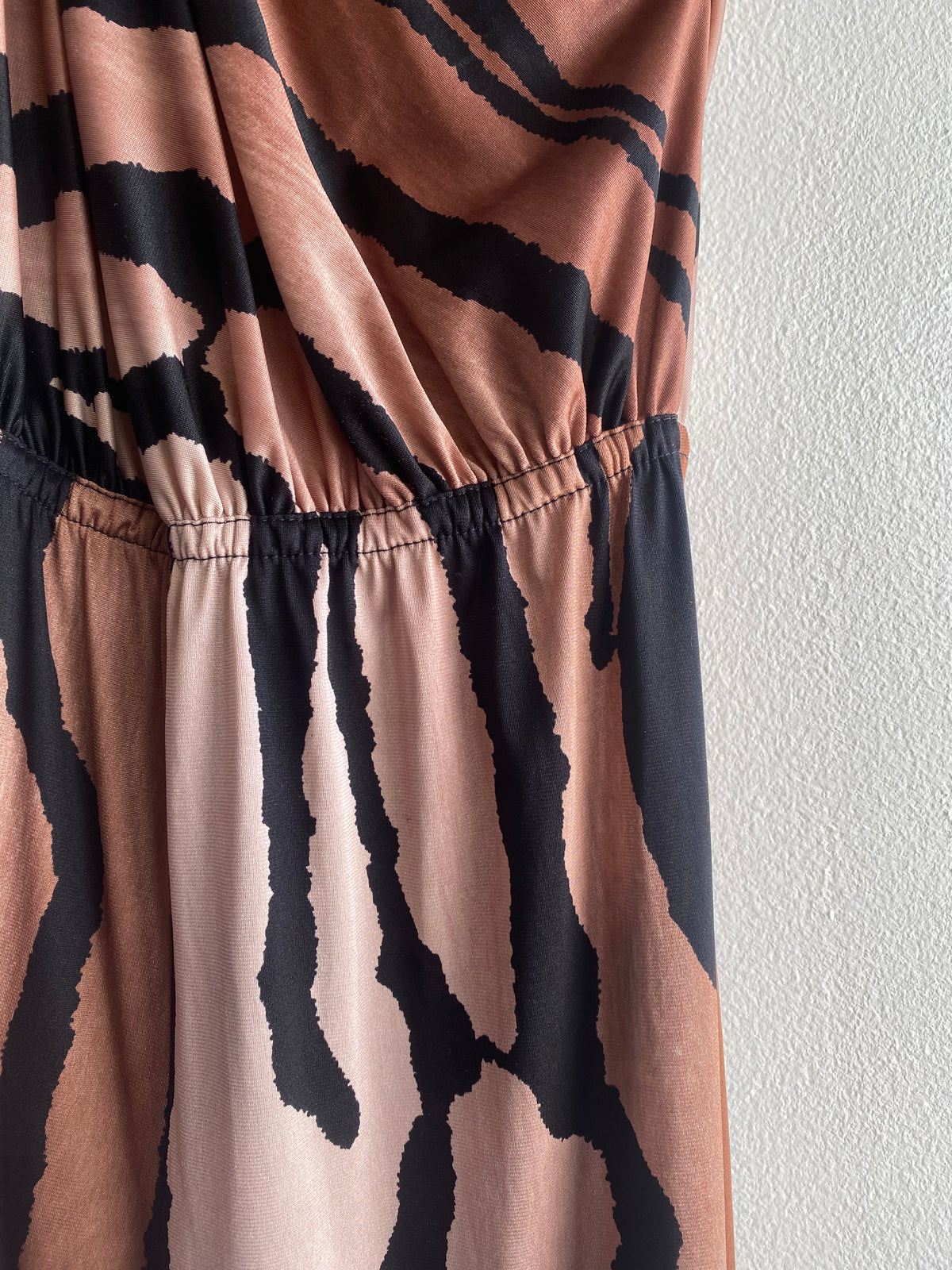 70s off the shoulder animal print romper - La Lovely Vintage