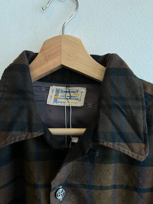 Vintage 1960’s Towncraft Shadow Plaid Loop Collar Button Up Shirt