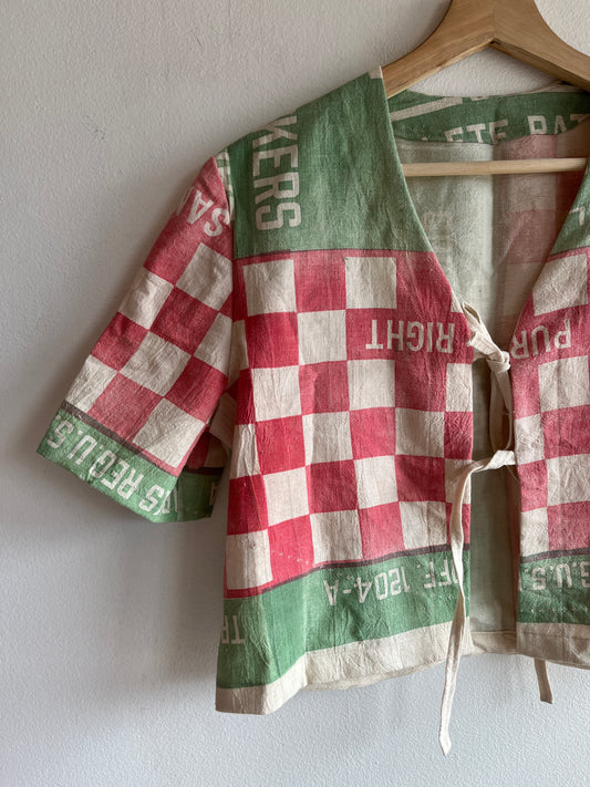 Trash Textiles - Handmade Vintage Feedsack Tie-Front Blouse - La Lovely Vintage