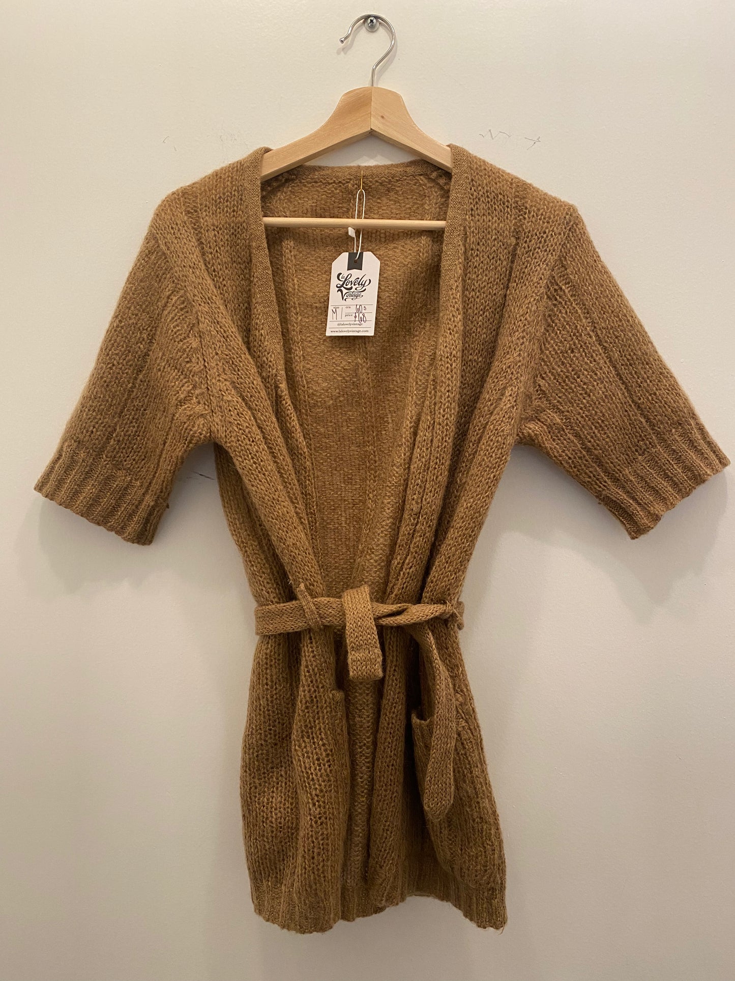 60s camel brown mohair wool clean short sleeve sweater - La Lovely Vintage