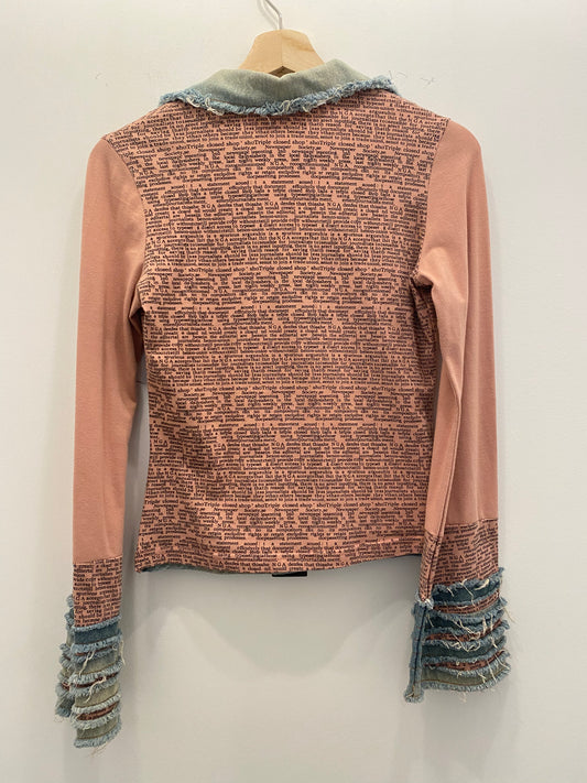 Vintage Y2K Pink Newspaper Print Denim Accent Top
