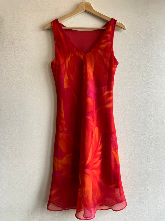 Vintage Y2K pink and orange tone floral midi dress