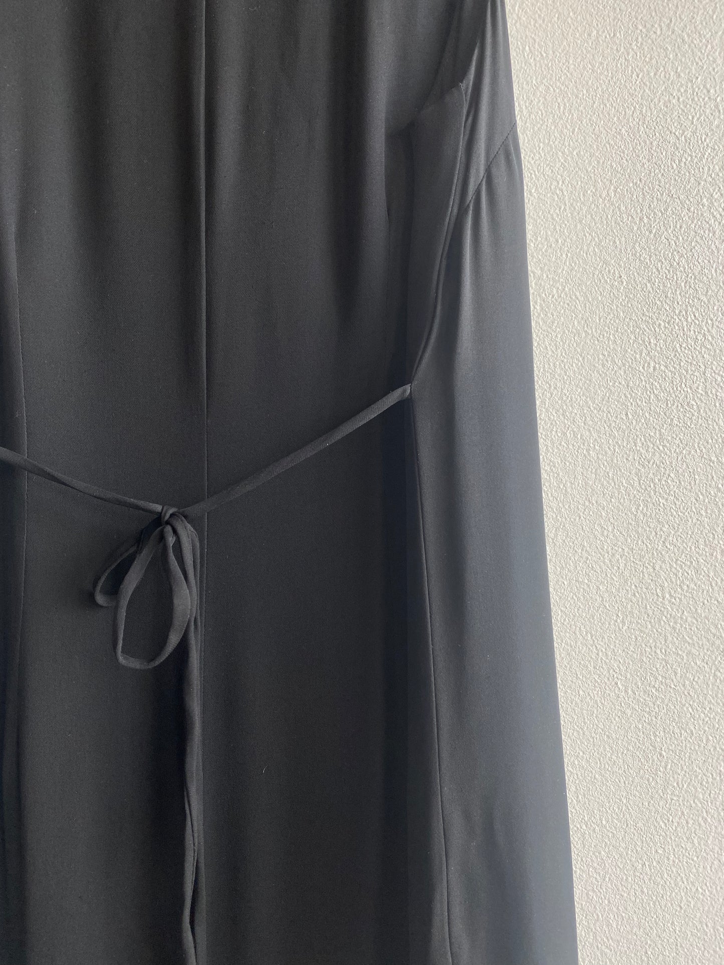 Vintage 90's Black Ruffle Hem Tie Back Maxi Dress - La Lovely Vintage