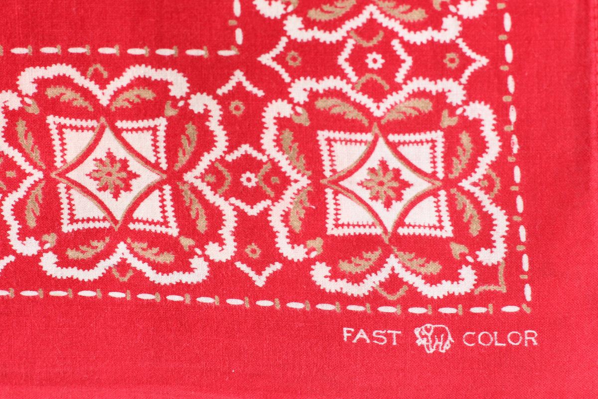Vintage 40's Single Selvedge Elephant Brand Trunk Down Red & Gold Bandana - La Lovely Vintage