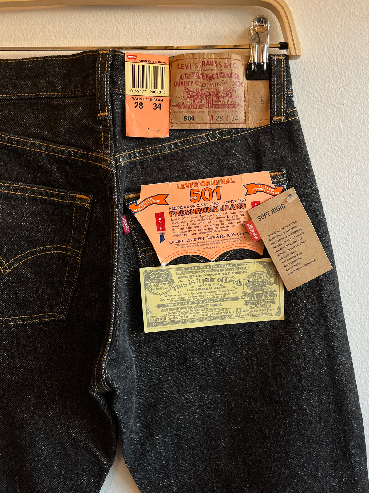 Vintage 1990’s Deadstock Levi’s 501 Black Denim Jeans