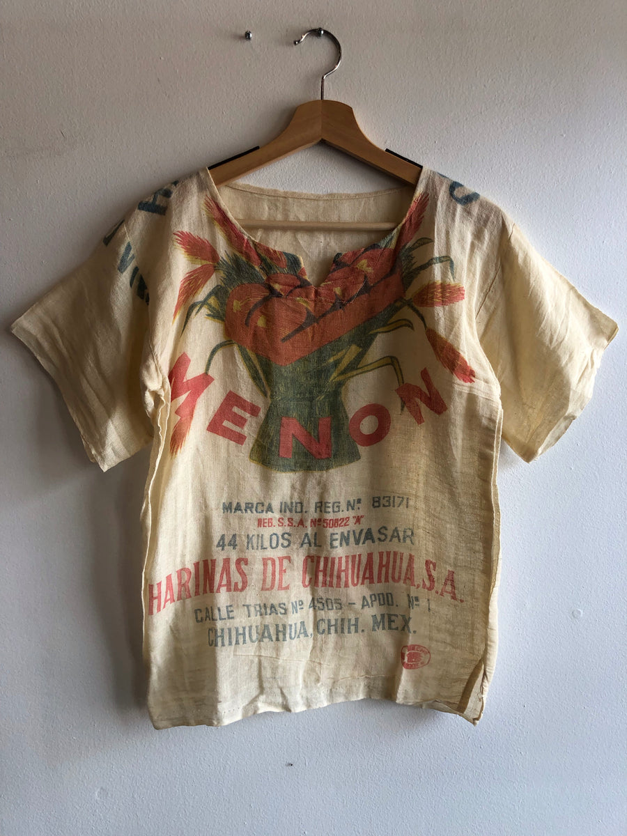 Vintage Feed Sacks Button Down Shirt Corn Feed Pattern Collared Sz L store