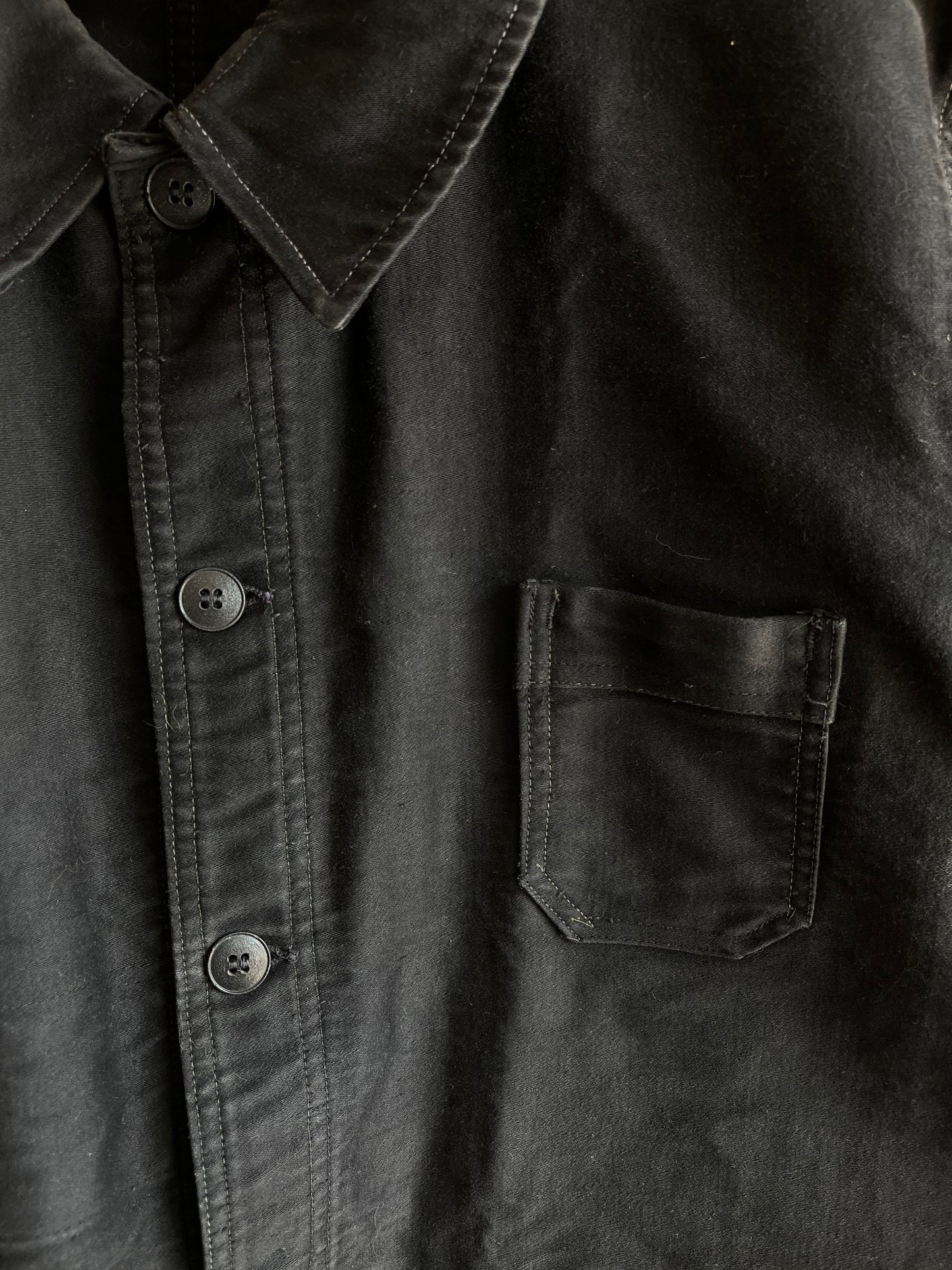 Vintage 1940/50’s Black French Workwear Moleskin Chore Coat - La Lovely Vintage