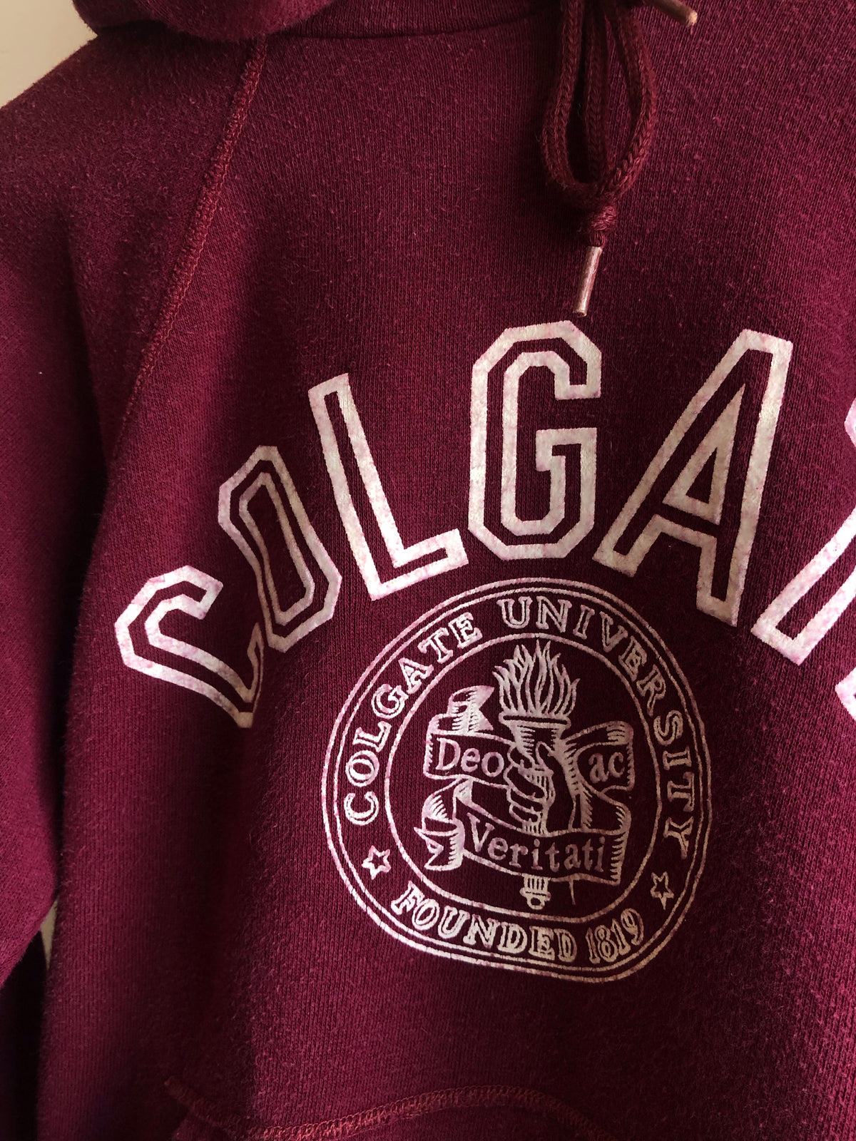 Vintage 1960/1970’s Maroon “Colgate” Hooded Sweatshirt - La Lovely Vintage
