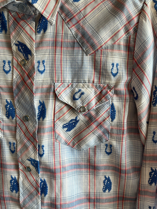 Vintage 1970’s Millie Western Horse Themed Pearl Snap Shirt - La Lovely Vintage