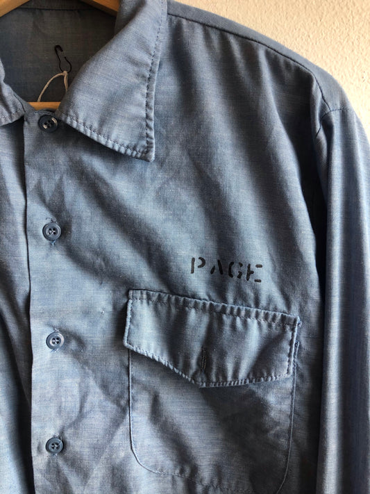 Vintage 1970’s U.S. Navy Stenciled Button-Up Chambray - La Lovely Vintage
