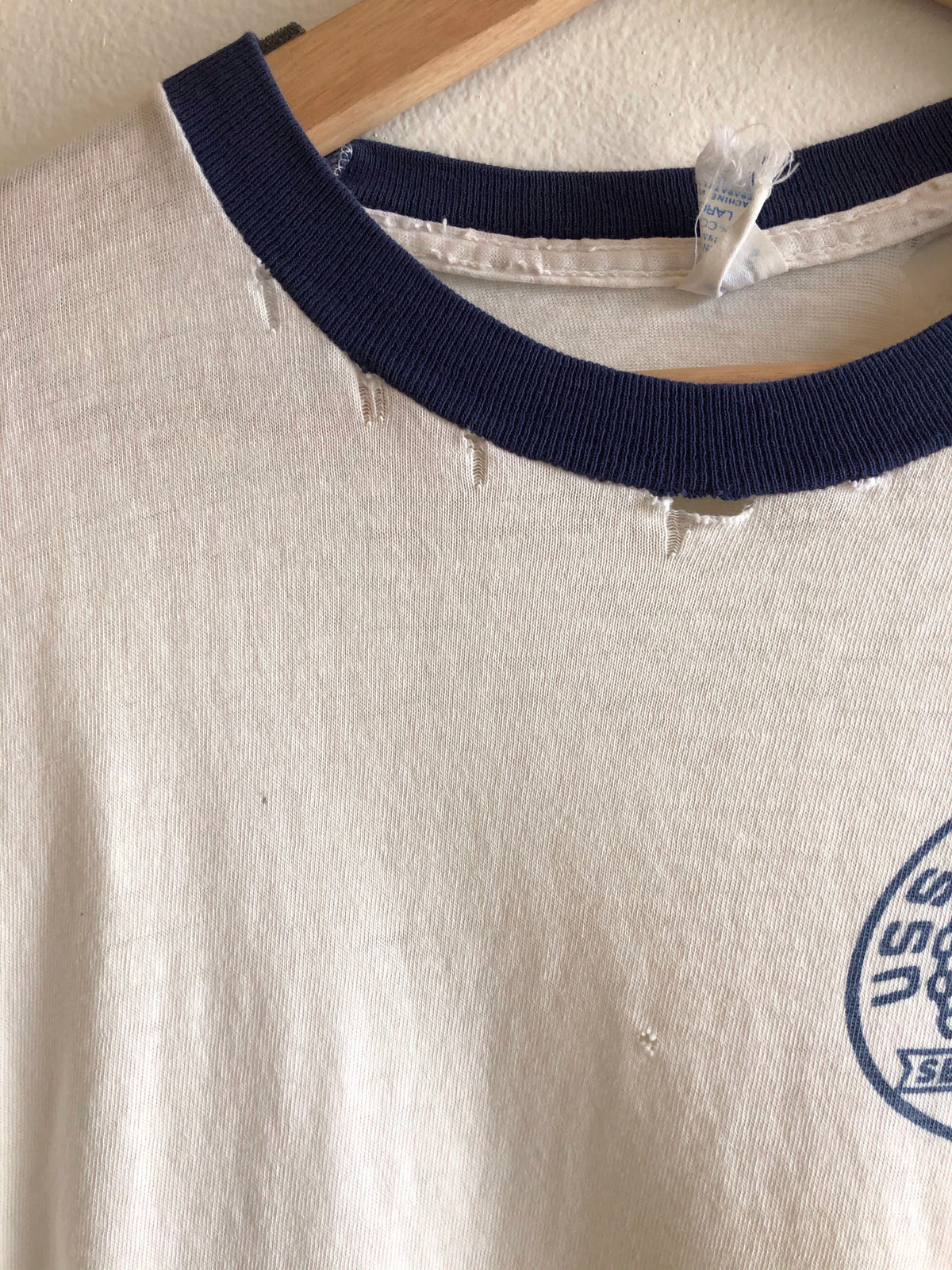 Vintage 1970’s “Seek Engage Destroy” U.S. Navy Ringer T-Shirt - La Lovely Vintage