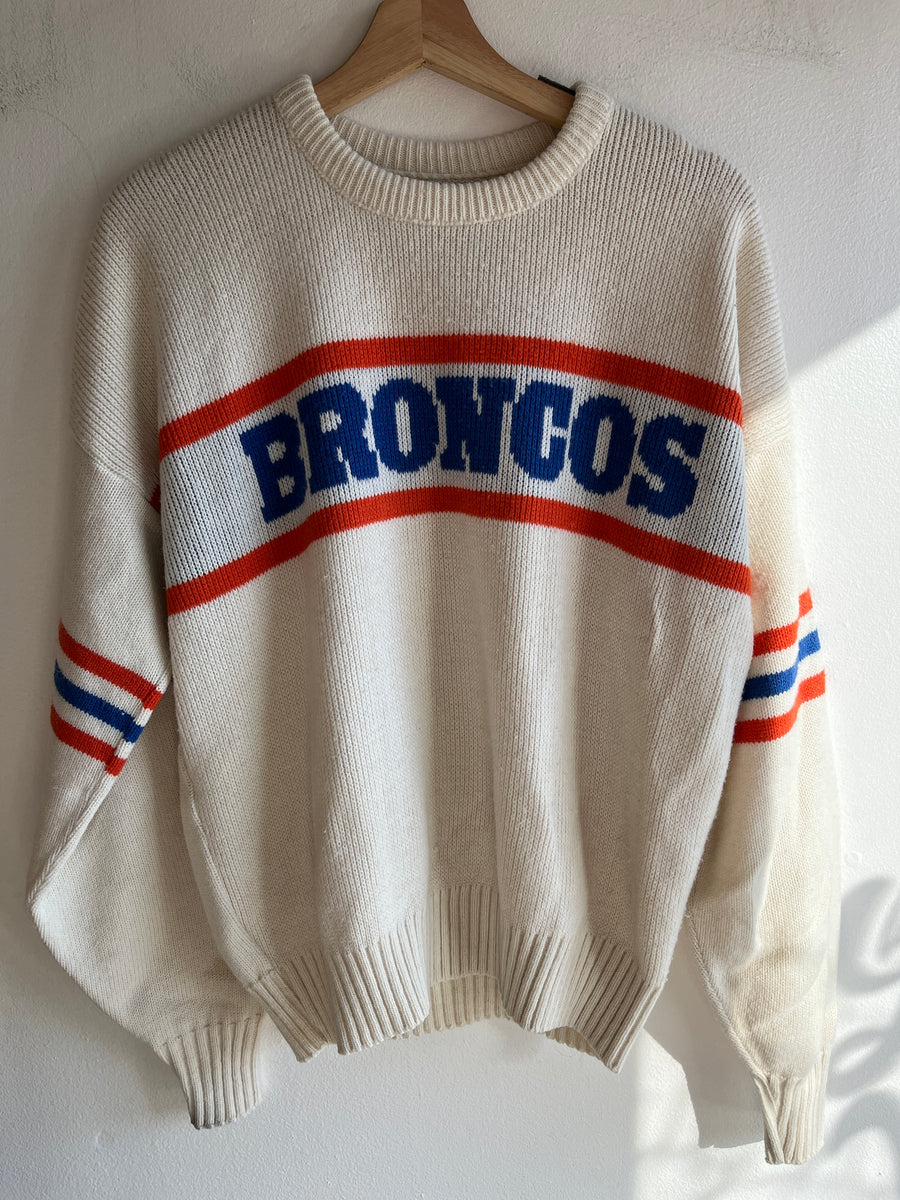 70s Vintage Orange Wool Denver Broncos Novelty Sweater, Babo