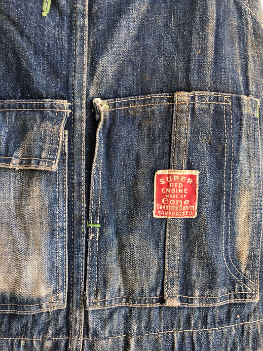 Vintage 1930’s Strapless Super Red Engine Denim Overalls - La Lovely Vintage