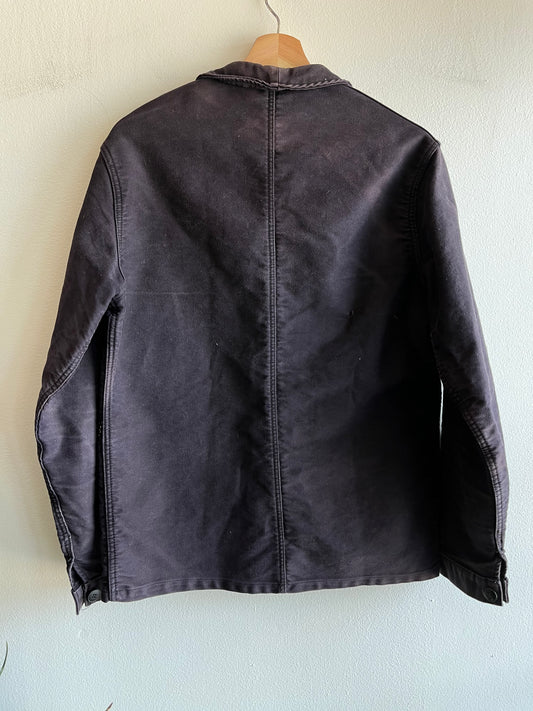 Vintage 1940’s Black French Workwear Moleskin Chore Coat
