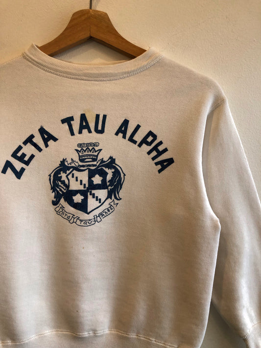 Vintage 1950’s Champion “Running Man” Zeta Tau Alpha Flock-Printed Sweatshirt - La Lovely Vintage