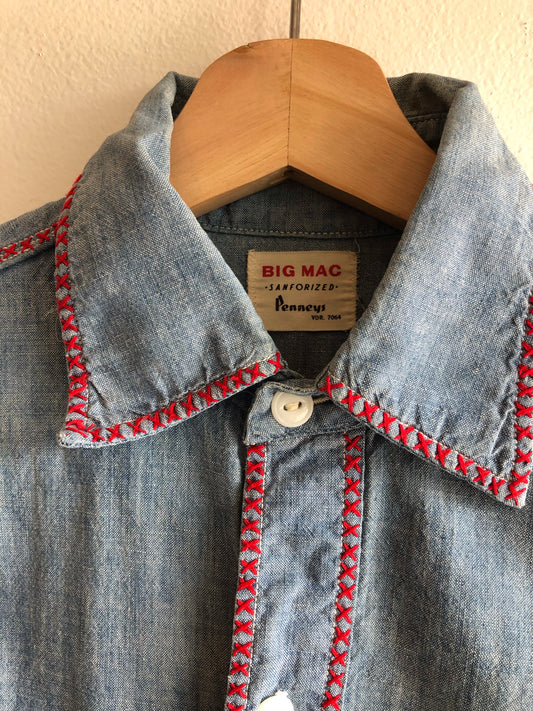 Vintage 1950’s Big Mac Embroidered Chambray Button-Up Shirt - La Lovely Vintage