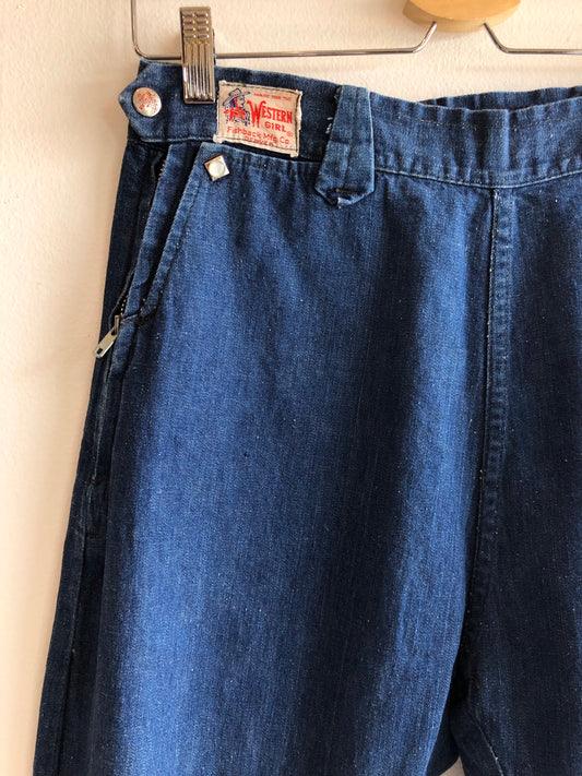 Vintage 1940/1950’s “Western Girl” Side-Zip Dark Denim Jeans - La Lovely Vintage