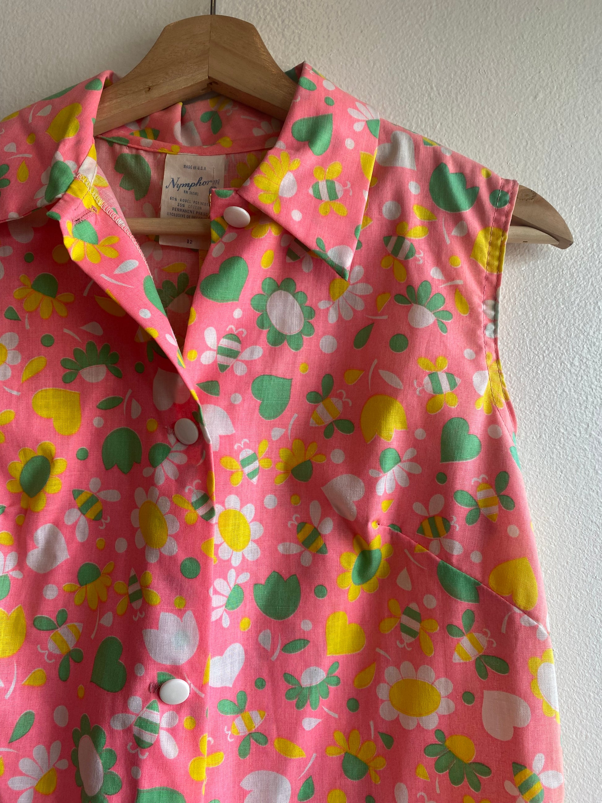 60s/70s pink bumble bee print romper - La Lovely Vintage 