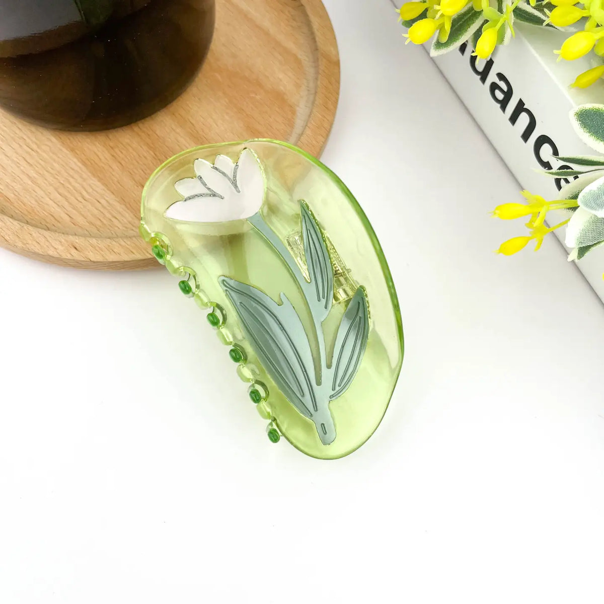 Medium Transparent Floral Claw Clip