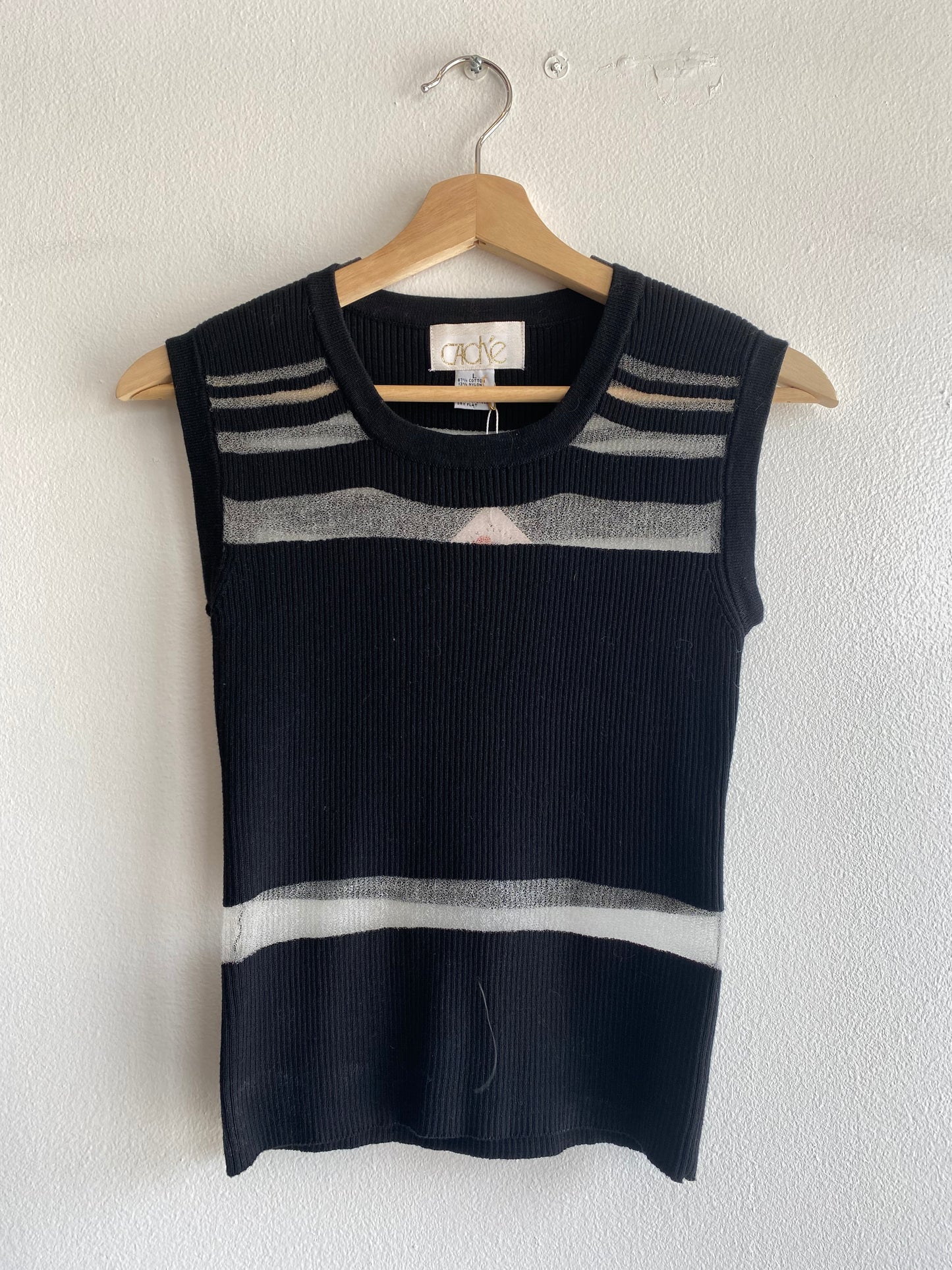 Vintage 90's Caché Sheer Black Striped Tank Top