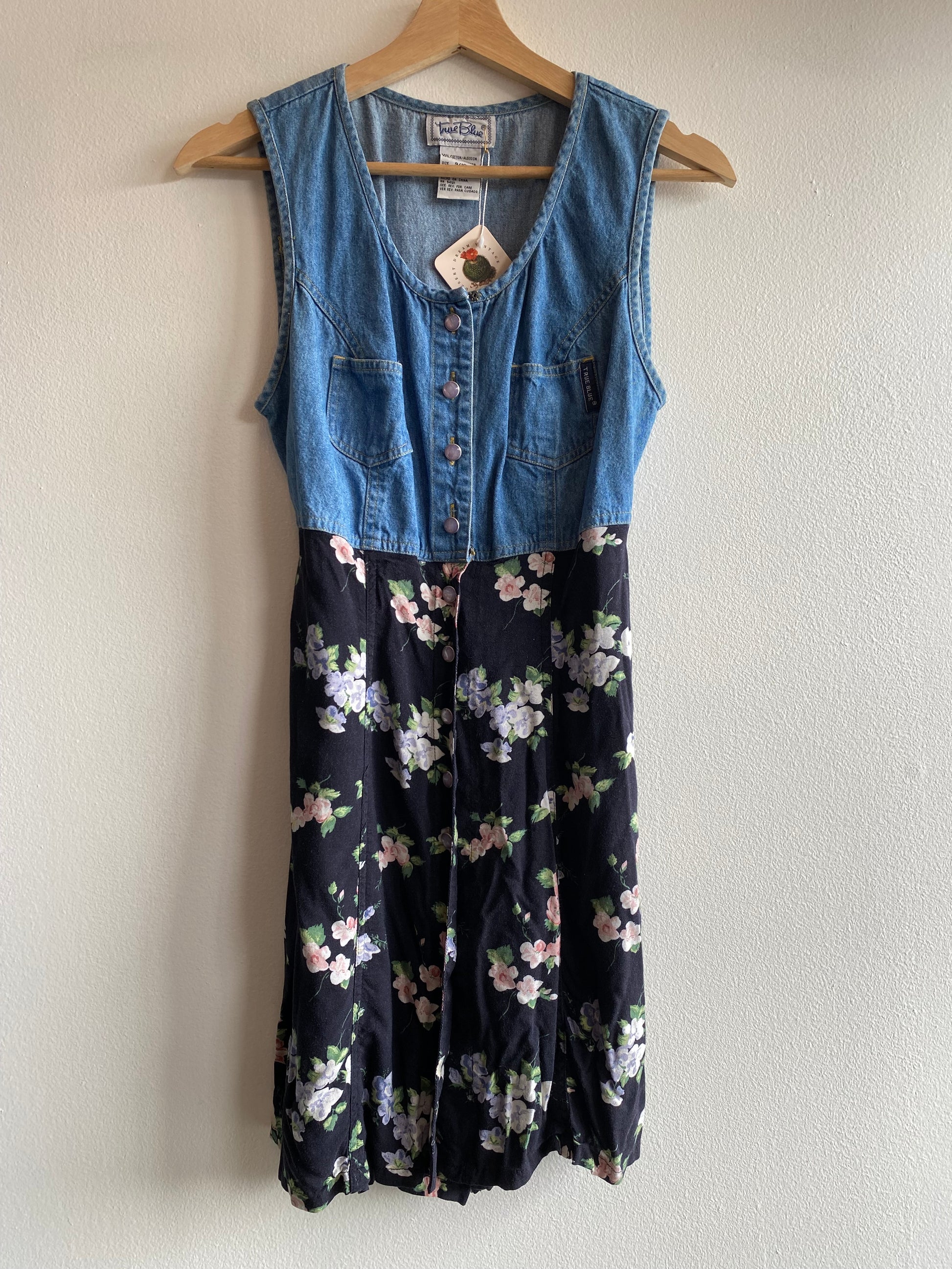 Vintage 90's Denim and Floral Mini Dress - La Lovely Vintage 