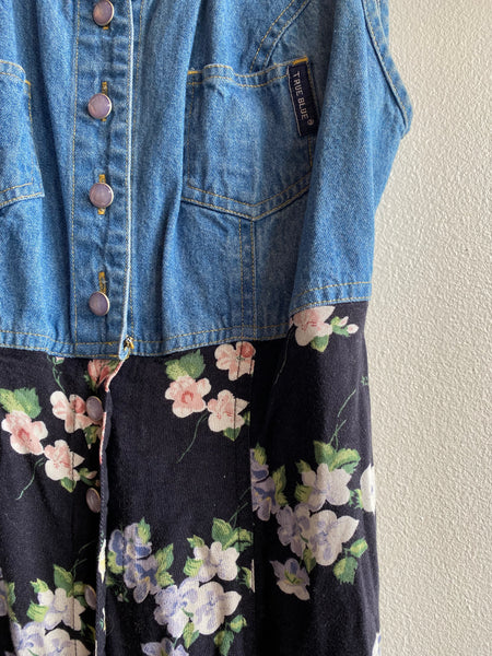 Vintage 90's Denim and Floral Mini Dress